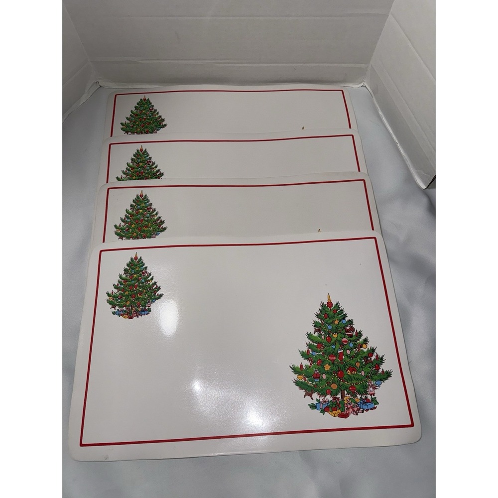 Vintage Crown Dress Christmas Tree Vinyl Placemats Set of 4 Holiday Table Decor